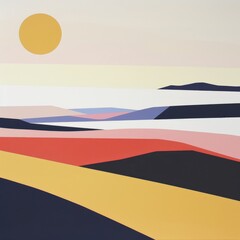 Wall Mural - A painting of a beach with a sun in the sky