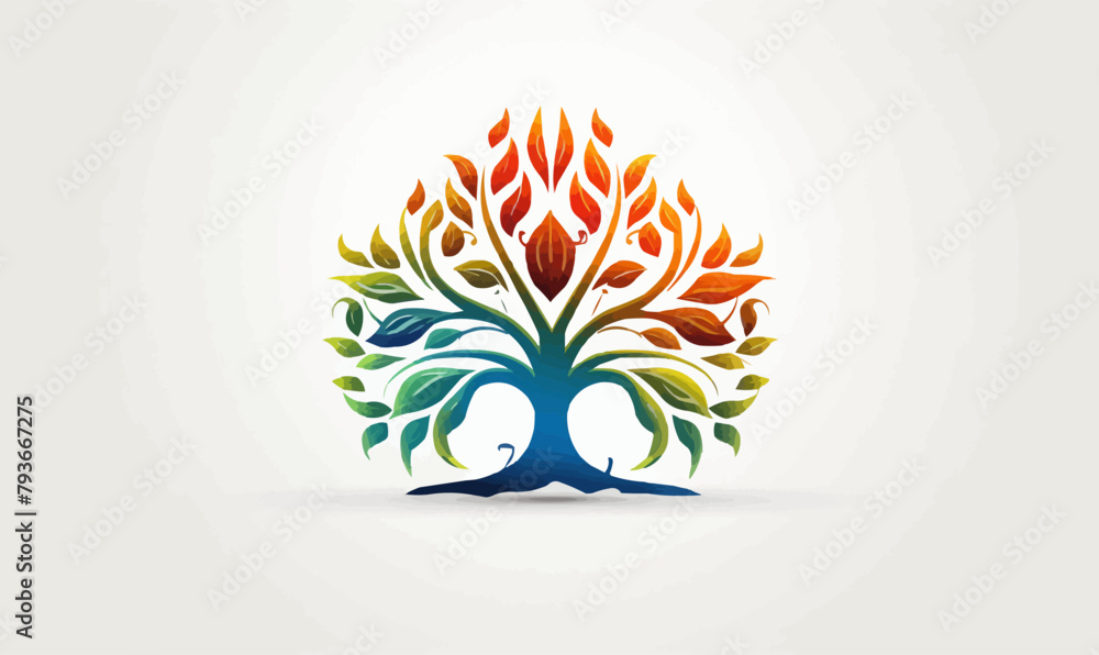 Tree of life with leaves, vector illustration of a colorful tree with ...