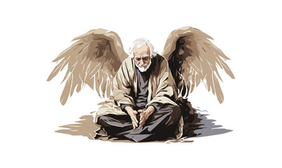 Wall Mural - angel old man isolated vector style -