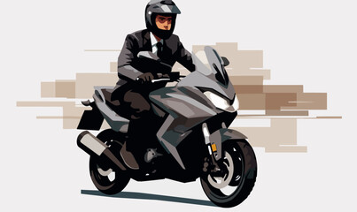 man in business suit riding motor bike isolated vector style with transparent background illustratio