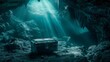 Explore the hidden depths of a cave and come across a mysterious chest filled with ancient treasure, lost sunken treasure chest hidden inside a dark underwater cave