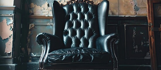 Canvas Print - A close up of a black leather chair in a room