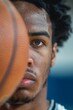 Basketball player s focused eyes on target before free throw, olympic sports concept