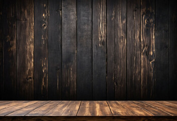 Wall Mural - Rustic empty wood table against a dark background