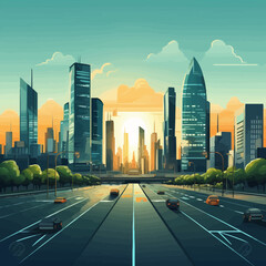 Wall Mural - Vector building illustration of city landscape with elements. Illustration for landing page, Infographic, banner