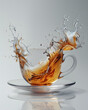 © Oksana - Realistic photo of white a tea cup with tea waves splash inside isolated on light grey background