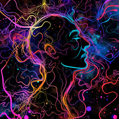 Wall Mural - human mind goes to the next level of progress in dark virtual world