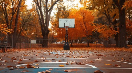 Canvas Print - Against the backdrop of falling leaves and crisp air, the outdoor basketball court becomes a scene of intensity and determination, as players push themselves to new heights in pursuit of greatness.