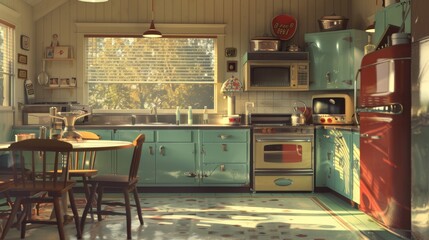 Wall Mural - A retro-inspired 3D render of a classic family moment  AI generated illustration