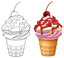 Wall Mural - Vector illustration of two ice cream cones.