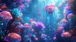 A surreal 3D underwater world with glowing sea creatures  AI generated illustration
