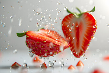 Wall Mural - Fresh strawberry cut in half, 3d style, isolated on white background, commercial photography