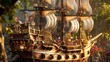 A whimsical 3D pirate ship with billowing sails and hidden treasures  AI generated illustration
