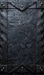  Black textured metal door with rivet details.