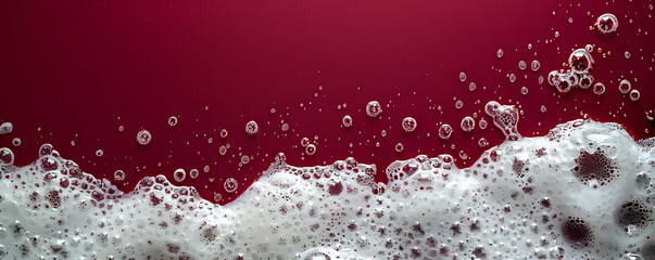 Wall Mural - Set foam soap bubble isolated on light red background top view.