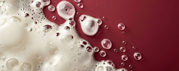 Wall Mural - Set foam soap bubble isolated on red background top view.