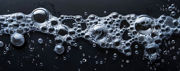 Wall Mural - Set foam soap bubble isolated on black background top view.