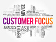 Customer Focus - strategy that puts customers at the center of business decision-making, word cloud concept background