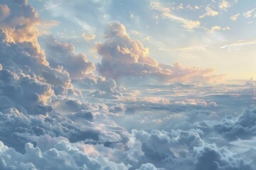 Poster - Peaceful dawn sky with puffy stratocumulus clouds on a transparent white background, evoking a sense of new beginnings