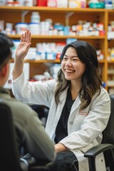 Medical, research, male, woman, high five, science, achievement, teamwork, congratulations. Coworkers, joyful scientist, mentor, hand signal, chemistry, success with help