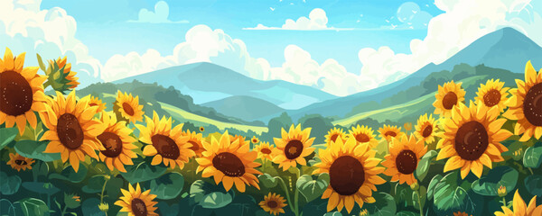 Wall Mural - Sunflowers. Cartoon vector illustration