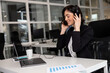 Young friendly operator woman agent with headsets working in call center