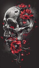 Gothic theme with skull and roses, tattoo elements, AI generated