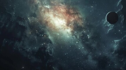 Wall Mural - A view from space to a spiral galaxy and stars. Universe filled with stars, nebula and galaxy. Colorful space background with stars. Beauty of deep space.