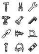 tools equipment object Icon mechanic, labour day concept vector line stroke illustration isolated on a white background.