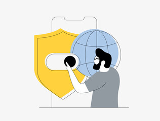 Wall Mural - smartphone security, mobile firewall icon. vpn gateway cybersecurity for mobile devices, firewall sh