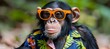 Chic chimpanzee donning a colorful hawaiian shirt and stylish orange sunglasses exuding cool vibes