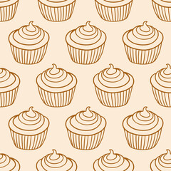 Wall Mural - Pastry, sweet bakery seamless pattern cupcakes.