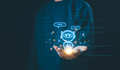 Wall Mural - smart robot conversation, chatbot digital technology generates the information command prompt. conce