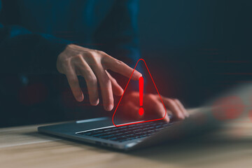 Wall Mural - notification spam in the laptop, cyber error symbol warning sign of system failure. concept of risk 
