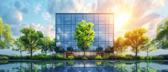 Wall Mural - A large glass building with a tree in front of it by AI generated image