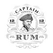 © Alex - Vintage Rum Label Template with a Pirate Captain in a Tricorn