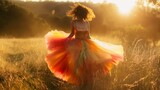 Fototapeta Big Ben - A playful fashion shoot featuring a model twirling in a vibrant tulle skirt, her laughter echoing through a sun-dappled meadow as she embraces the joy of movement and expression.