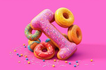 Wall Mural - Pile of colorful donuts with sprinkles on a bright backdrop, AI-generated