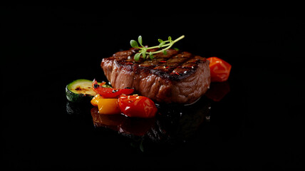 Wall Mural - .A mouthwatering composition featuring a juicy grilled steak with vegetables