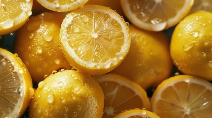 Wall Mural - A bunch of lemons with water droplets on them