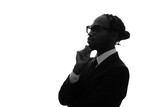Fototapeta  - Profile silhouette of a thinking black businessman.