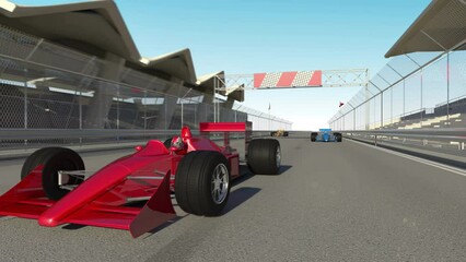 Aufkleber - Super Cars Trying To Finish The Race. Passing Finish Line. Sports And Car Racing Related 3D Animation.