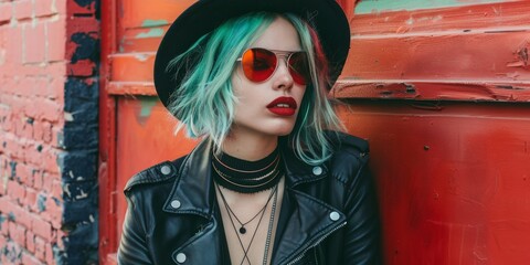 Sticker - A young woman stands in front of a wall