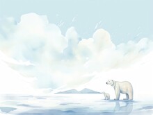 Polar Bear Cub Following Its Mother Across A Snowy Landscape, With Icy Blue Hues And Crisp Winter Air Visible In The Shot