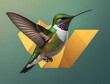 fliegender Kolibri vor gelb grünem Hintergrund