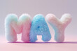 fluffy 3d text rendering of 'may' in soft pastel colors for vibrant spring designs