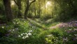 A hidden glade filled with blooming flowers upscaled 3