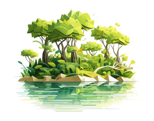 Wall Mural - lush mangrove forest vector simple 3d smooth cut isolated illustration
