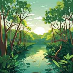 Wall Mural - Lush mangrove forest vector simple smooth cut isolated illustration