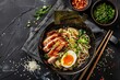 Spicy ramen with tender pork belly Soft Boiled Eggs and Nori